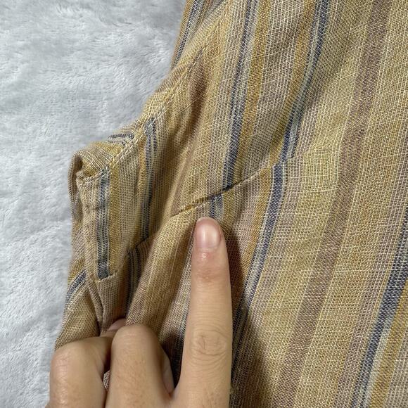 CP Shades Linen Button Up Blouse Size Small Yellow Striped Boho Ruffle Details - Picture 11 of 16